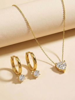 Palmonas - Women Diamond Heart Duo Jewellery Set