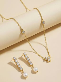 Palmonas - Women Pearl Drop Crystal Line Jewellery Set