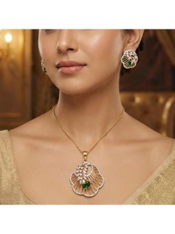 Nuyug - Women Green American Diamond Infinity Pendant and Earrings Set