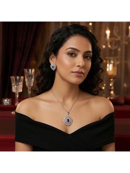 Nuyug - Women Blue American Diamond Roohi Pendant and Earrings Set