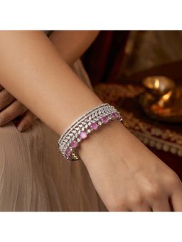 Nuyug - Women Pink American Diamond Ruby Cuff Bracelet