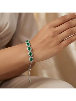 Nuyug - Women American Diamond Oval Emarald Green Adjustable Bracelet