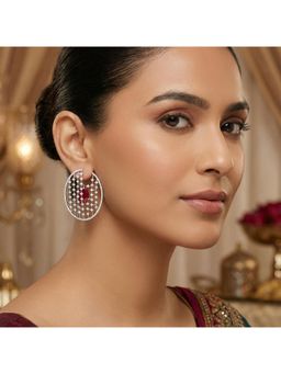 Nuyug - Women Saisha Red American Diamond Drop Earrings
