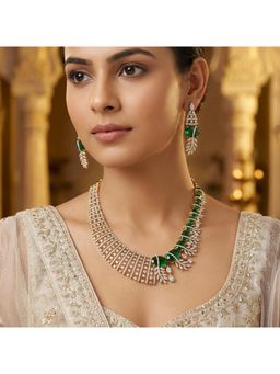Nuyug - Women Riwayat American Diamond Green Emerald Necklace Set