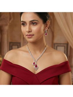Nuyug - Women Roohani American Diamond High Low Necklace Set