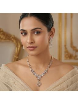 Nuyug - Women Sparkling American Diamond Gold Tone Necklace Set