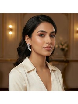 Nuyug - Women Feather Shaped American Diamond Drop Earrings