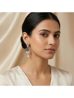 Nuyug - Women Spiral American Diamond Pearl Danglers Earrings