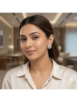 Nuyug - Women Sunflower Pink-White American Diamond Stud Earrings