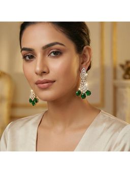 Nuyug - Women Duet Emerald Green American Diamond Drop Earrings