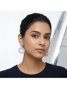 Nuyug - Women Round Shaped American Diamond Danglers Earrings