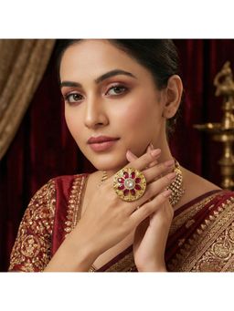 Nuyug - Women Rajwada Pink Kundan Adjustable Ring