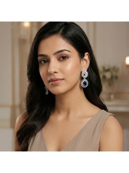 Nuyug - Women Blue Faux Sapphire American Diamond Drop Earrings