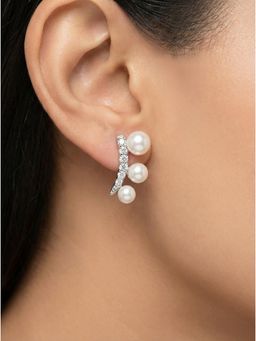 Nuyug - Women Saloni American Diamond Pearl Drop Earrings