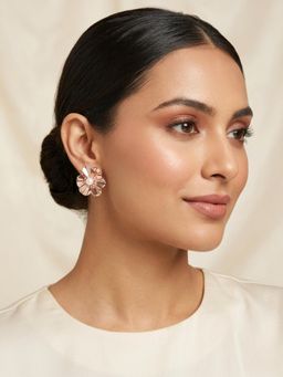 Kraft Smiths - Women Rose Gold Plated Pearl Flower Stud Earrings