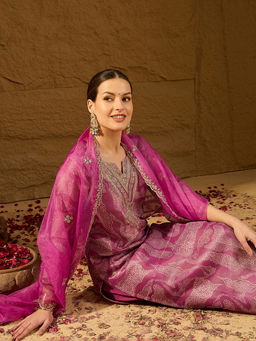 Vaamsi - Women Purple Chanderi Embellished Design Straight Kurta With Pant & Dupatta