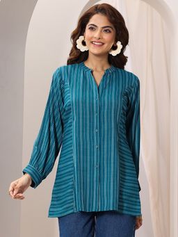 Libas - Women Teal Woven Design Cotton Blend Straight Kurti