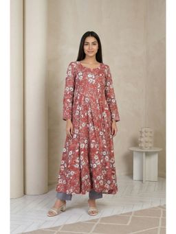 Aurelia - Women Rust Floral Printed Flared Kurta
