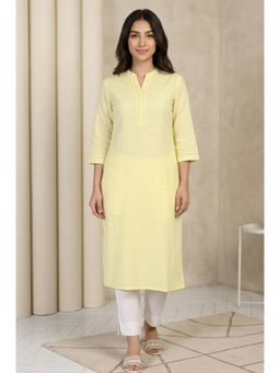 Aurelia - Women Yellow Solid Lace Trim Straight Kurta