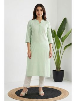 Aurelia - Women Mint Green Solid Lace Trim Straight Kurta