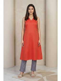 Aurelia - Women Orange Geometric Printed A-Line Kurta