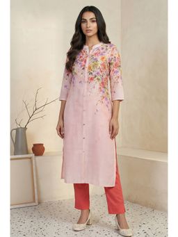 Aurelia - Women Pink Floral Printed Straight Kurta
