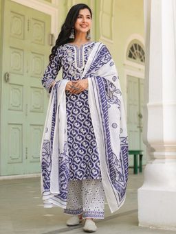 Rain & Rainbow - Women Printed Pure Cotton Kurta with Pant and Dupatta