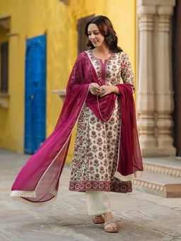 Rain & Rainbow - Women Printed Regular Anarkali Kurta with Pant and Dupatta