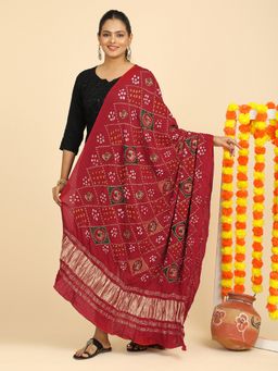 Ushvii - Red Bandhini Printed Dupatta