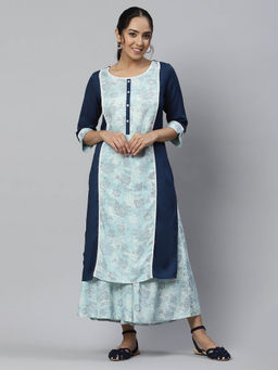 Aurelia - Liva Blue Ethnic Rayon Kurta with Palazzo (Set of 2)