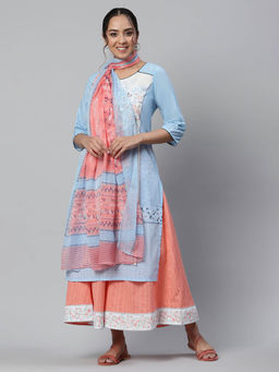 Aurelia - Blue Straight Kurta with Palazzo and Dupatta (Set of 3)