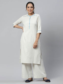 Aurelia - Natural Printed Cotton Flax Kurta with Palazzo (Set of 2)