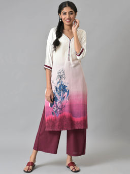 Aurelia - White Printed Kurta with Palazzo (Set of 2)