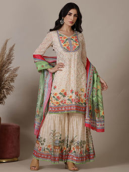 Aurelia - Floral Kurta with Sharara and Dupatta (Set of 3)