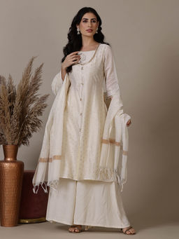 Aurelia - A-Line Jacquard Kurta with Palazzo and Dupatta (Set of 3)