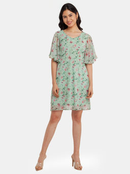 Zink London - Womens Green Floral Mini Dress