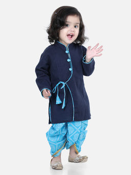 BownBee - Front Open Cotton Full Sleeve Kurta with Dhoti - Blue (Set of 2)