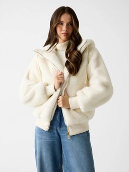 Guess - Off White Solid Regular Jacket
