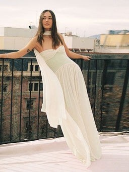 Miakee - Yellow Cains Maxi Dress with Stole (Set of 2)