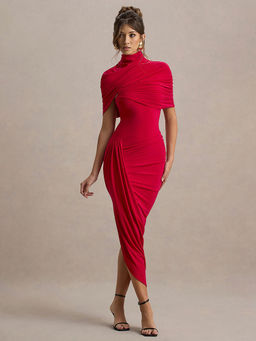 Miakee - Red Deardorff Midi Dress with Cape