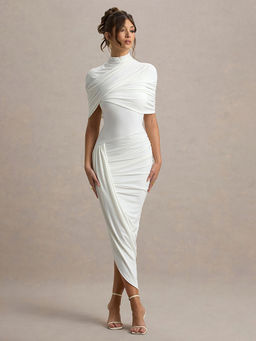 Miakee - White Deardorff Midi Dress with Cape