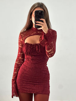 Miakee - Maroon Ingram Mini Dress