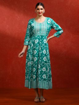 Jaipur Kurti - Women Turquoise Floral A-Line Dress