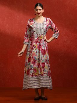 Jaipur Kurti - Women Red Floral A-Line Dress