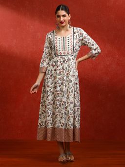 Jaipur Kurti - Women Beige Floral A-Line Dress