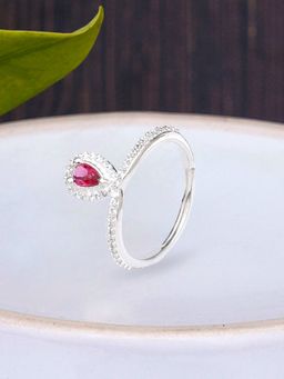 Karatcart - KUNUZ by 925 Sterling Silver Red CZ Studded Adjustable Ring for Women