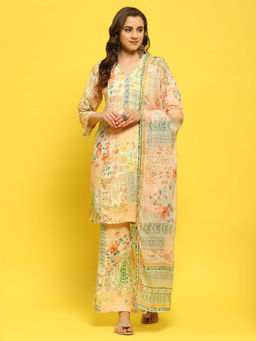 Shree - Women Liva (Rayon) Multicolor Print Kurta with Comfort Palazzo and Dupatta (Set of 3)