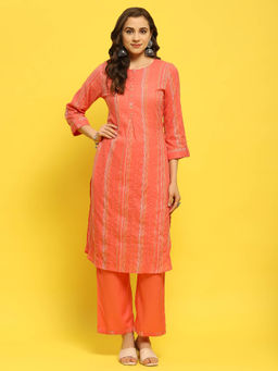 Shree - Women Cotton Peach Yarn Dyed Kurta with Comfort Pant (Set of 2)