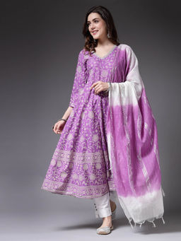 Stylum - Women's Floral Printed Rayon Anarkali Kurta with Pant and Dupatta (Set of 3)