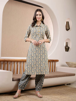 Stylum - Women's Dabbu Printed Cotton Straight Kurta with Pant (Set of 2)
